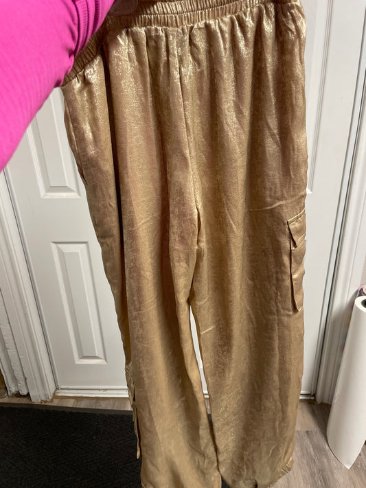 Gold Metallic Cargo Jogger Pants