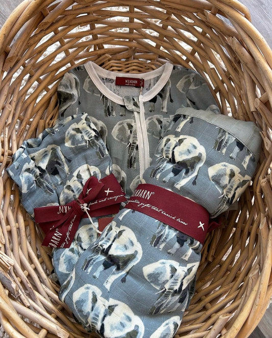 ORGANIC ZIPPER FOOTED ROMPER GREY ELEPHANT