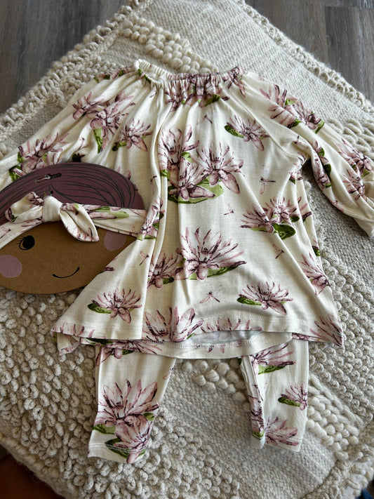L/S PEASANT DRESS WITH LEGGING WATER LILY