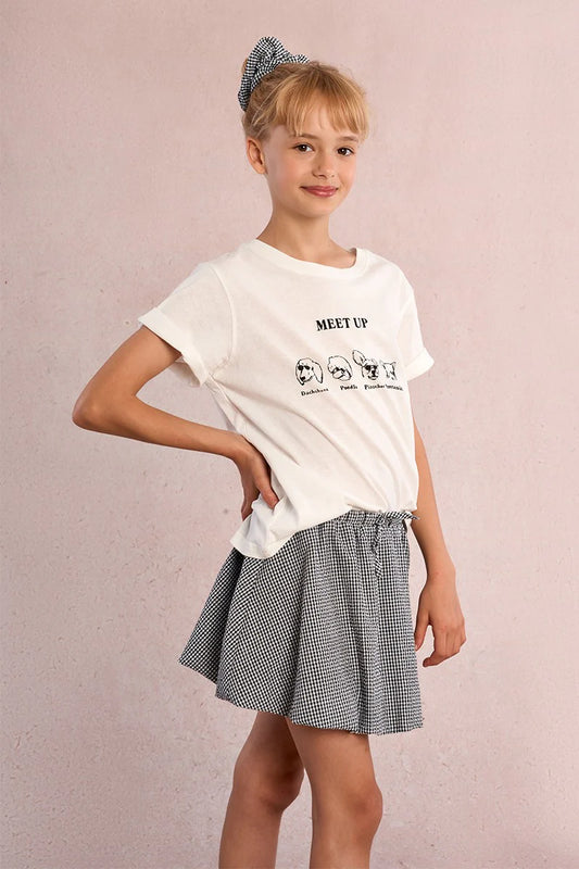 Girls Black Gingham Woven Skirt