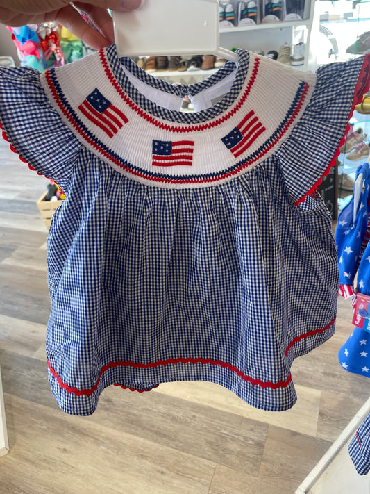 Blue USA Smocked Top & Romper