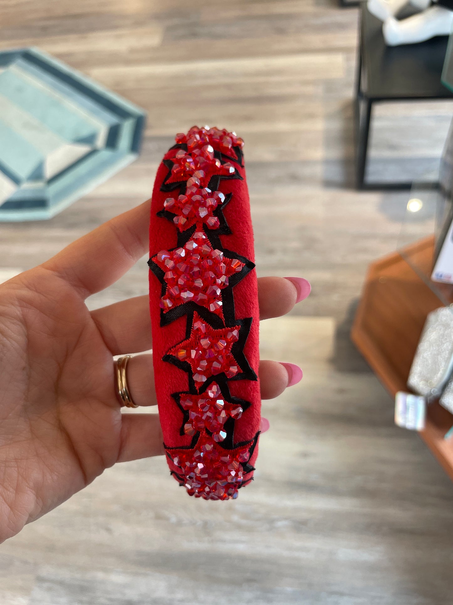 Red Padded Beaded Star Headband