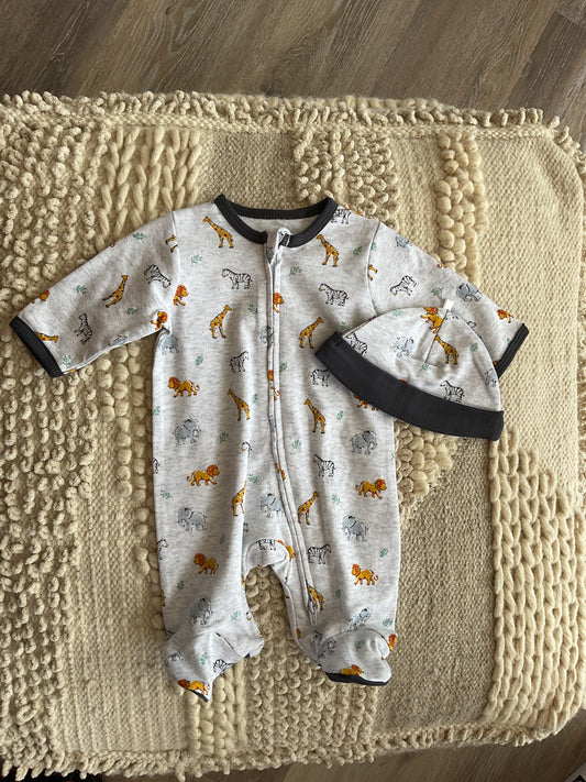 Jungle Pals Footed One-Piece and Hat