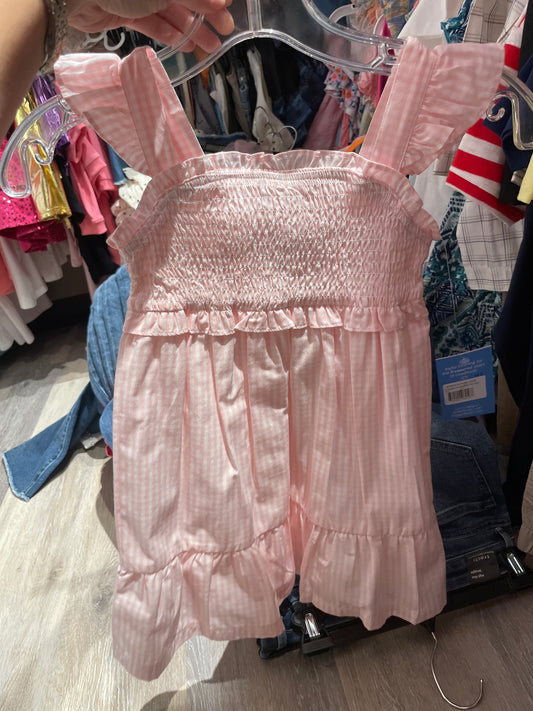 Pink Gingham Smocked Flutter Strap Dress