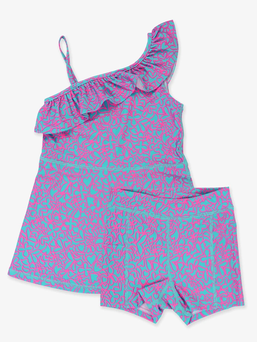 Neon Glow Active Tennis Dress and Bike Short Set