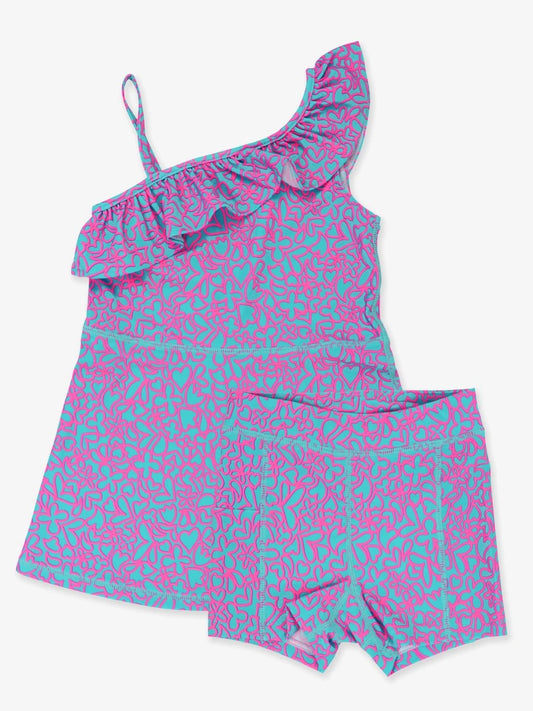 Neon Glow Active Tennis Dress and Bike Short Set