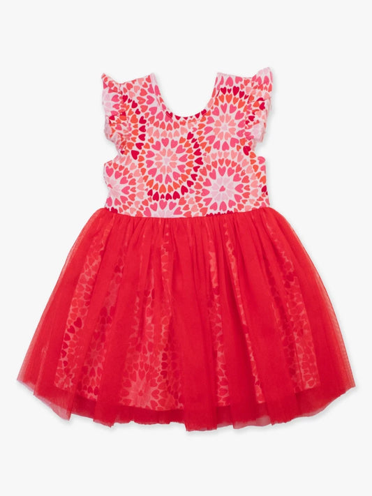 Pink Kaleidoscope Hearts Flutter Dress