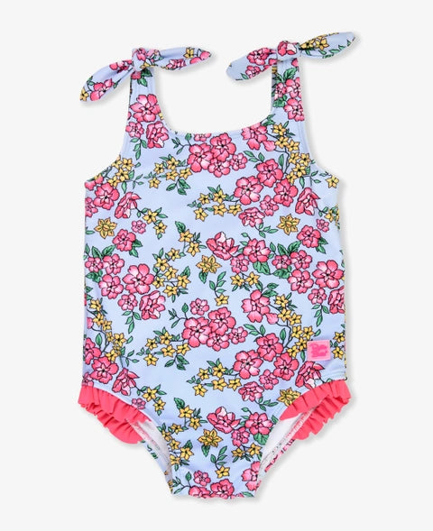 Cheerful Blossoms Tie Shoulder one piece