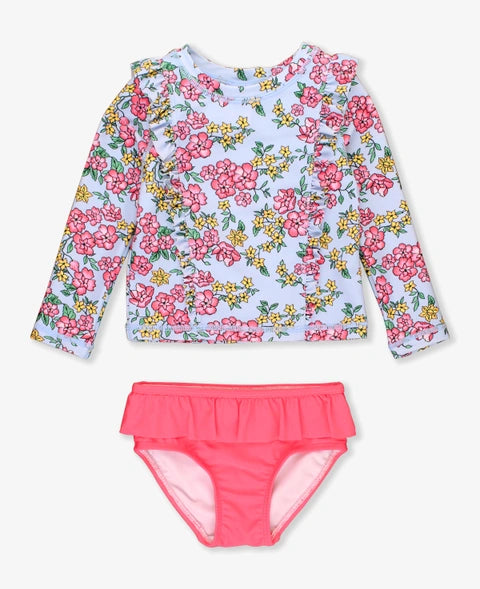 Cheerful Blossoms Princess Seam Ruffle Rash Guard 2Pc
