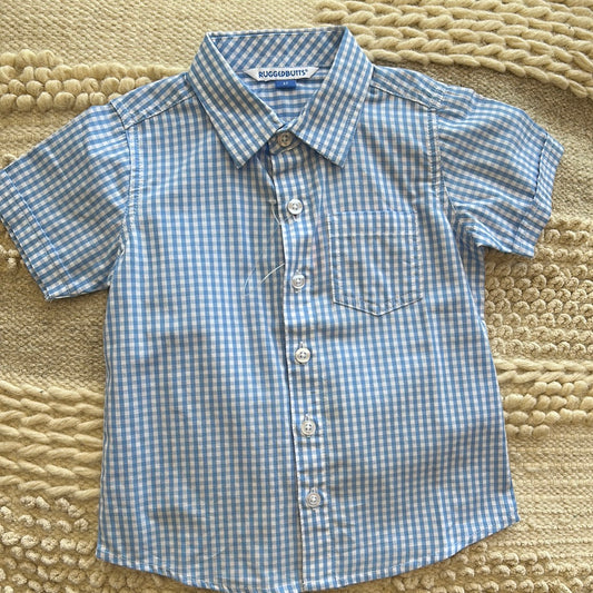 CORNFLOWER BLUE GINGHAM SHORT SLV BTTN DOWN