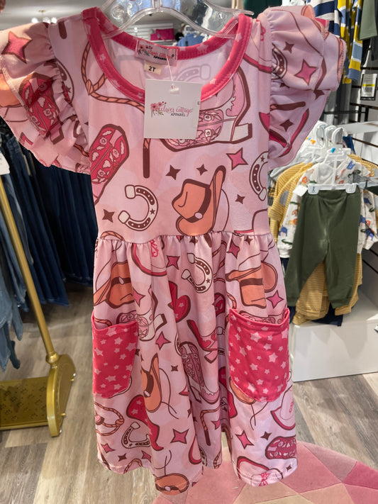 Electric Pink Cowgirl Girls dress