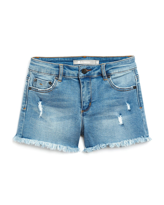 Destructed Fray Hem Denim Shorts