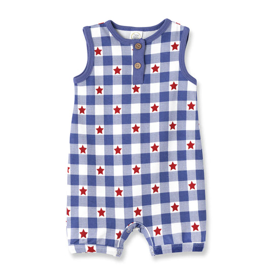 Patriot Sleeveless Henley Shortie Romper