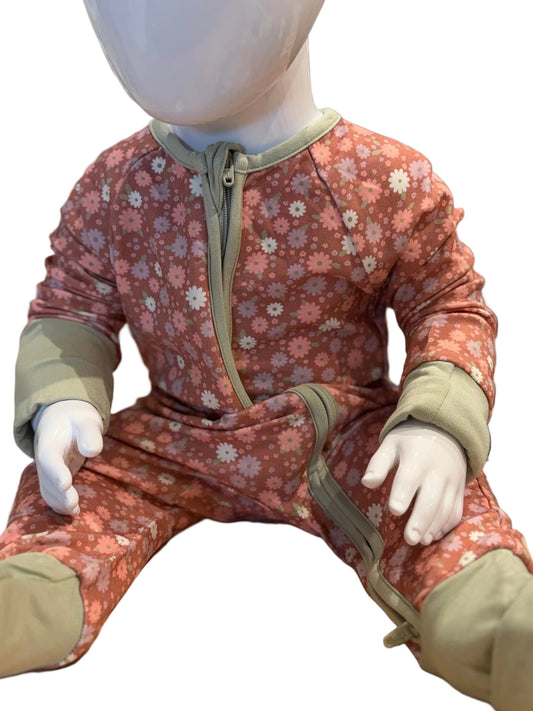 Tiny Petals long sleeve Zip Romper
