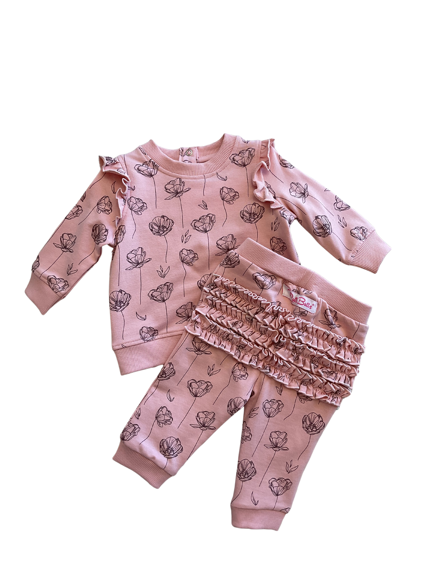 ANTIQUE ROSE BABY KNIT FLUTTER JOGGER SET