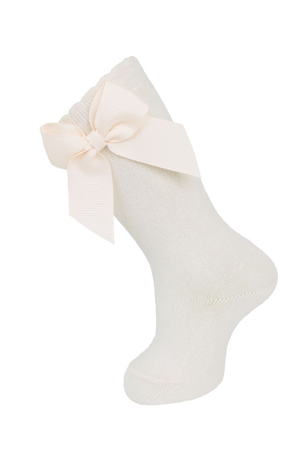 Antique White Knee Socks With Grosgrain Side Bow