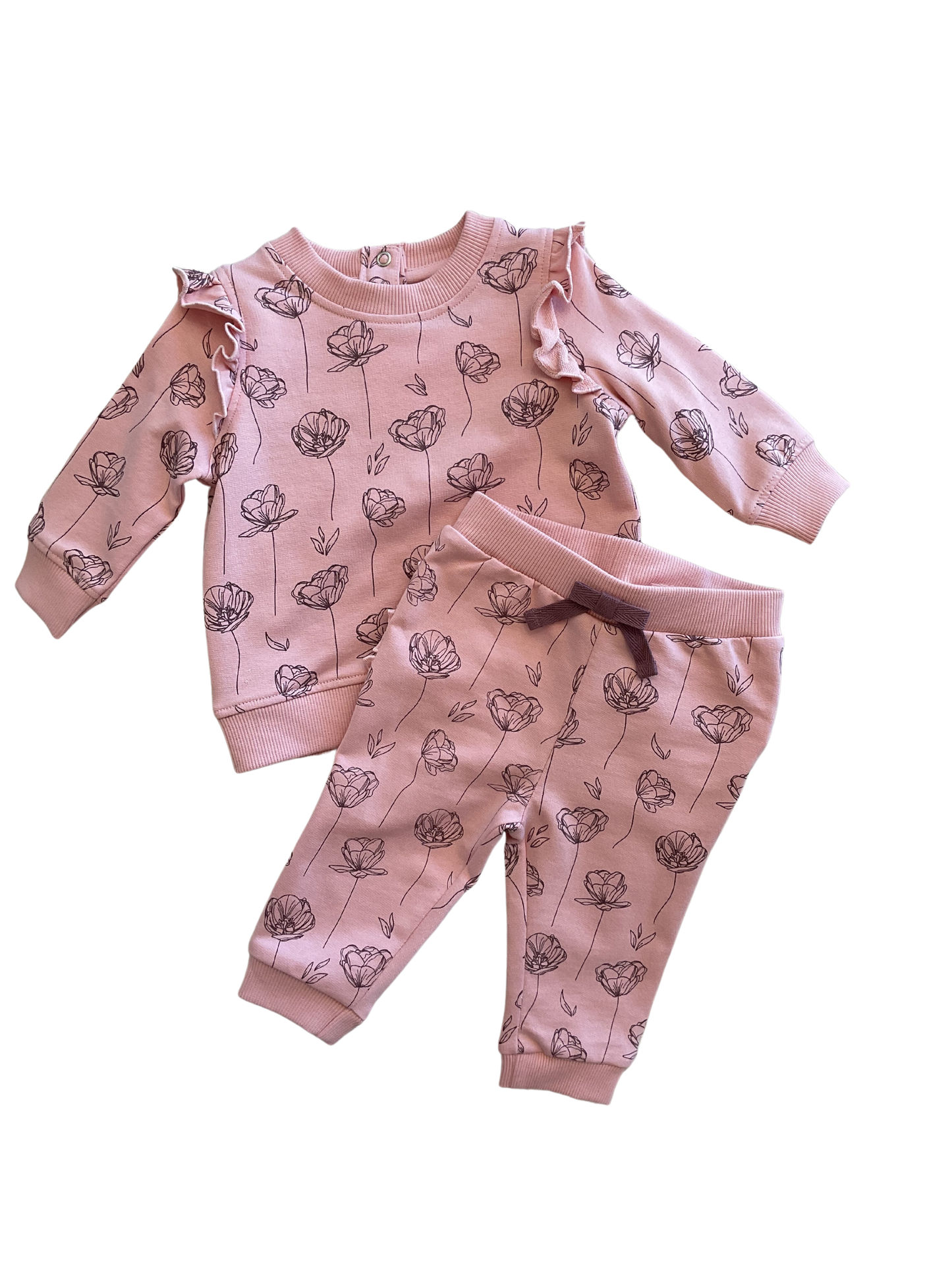 ANTIQUE ROSE BABY KNIT FLUTTER JOGGER SET