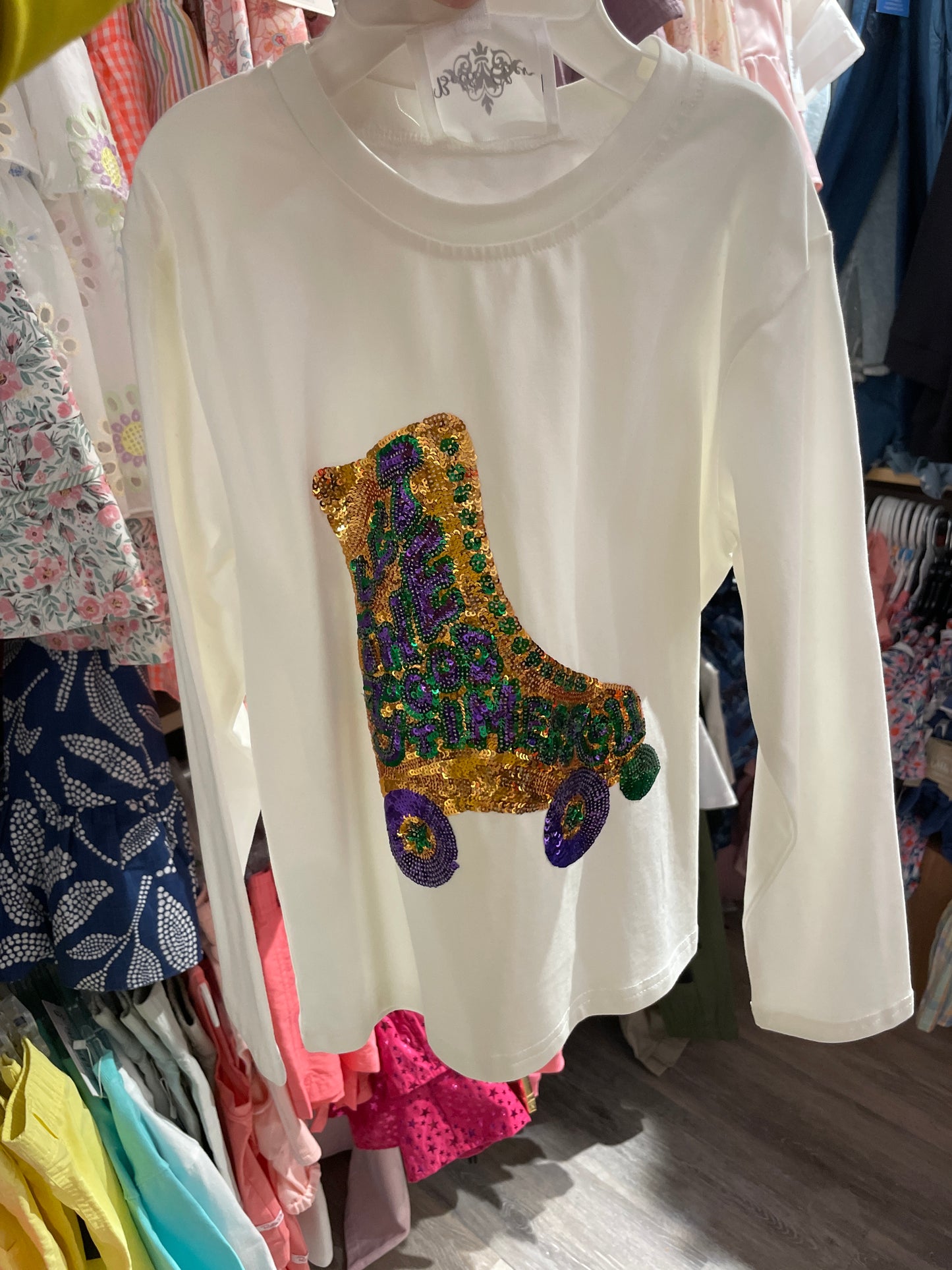 MARDI GRAS ROLLERSKATE SEQUIN KID SHIRT