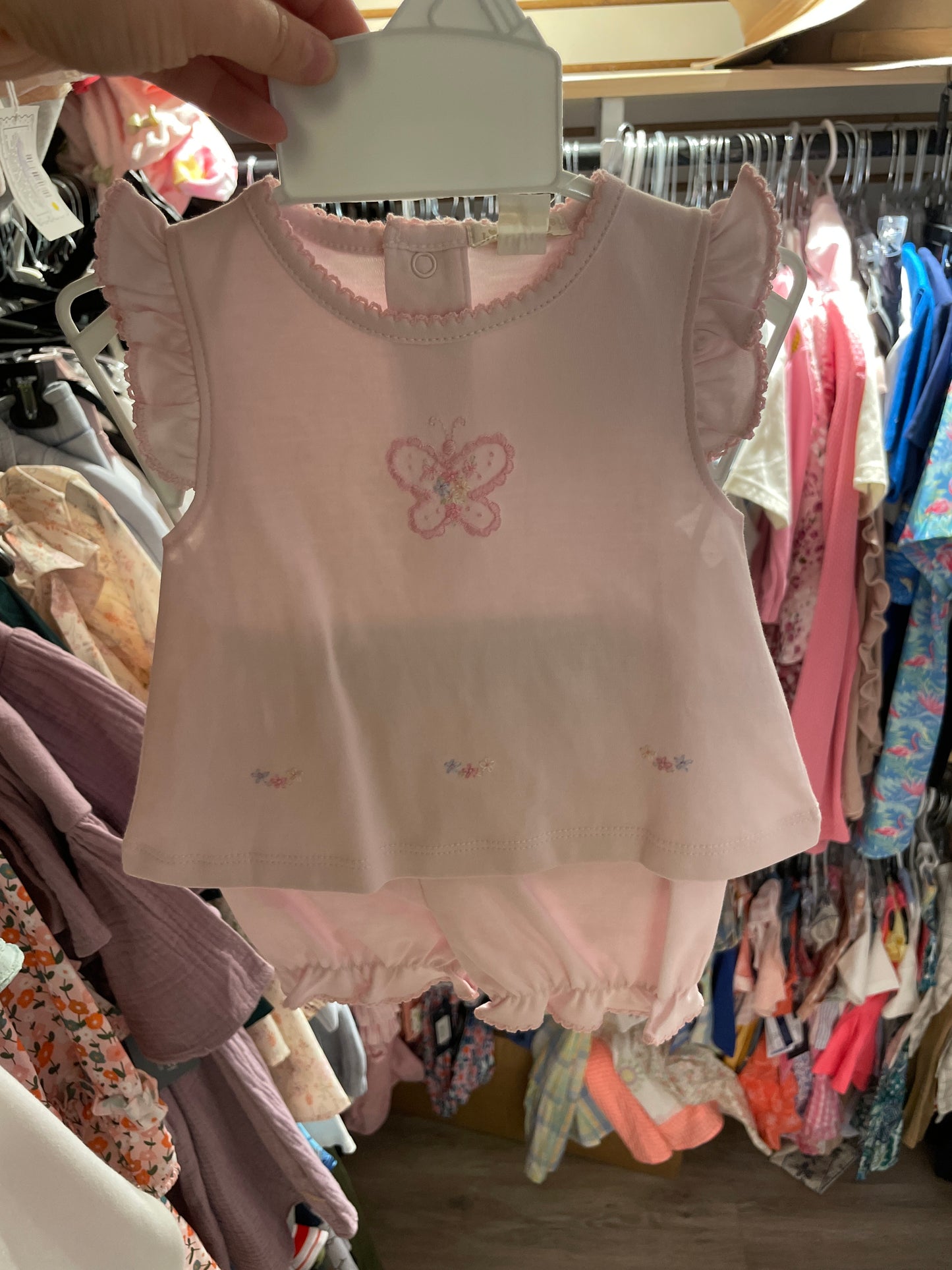 PINK SUNSUIT SET W/HAND EMB