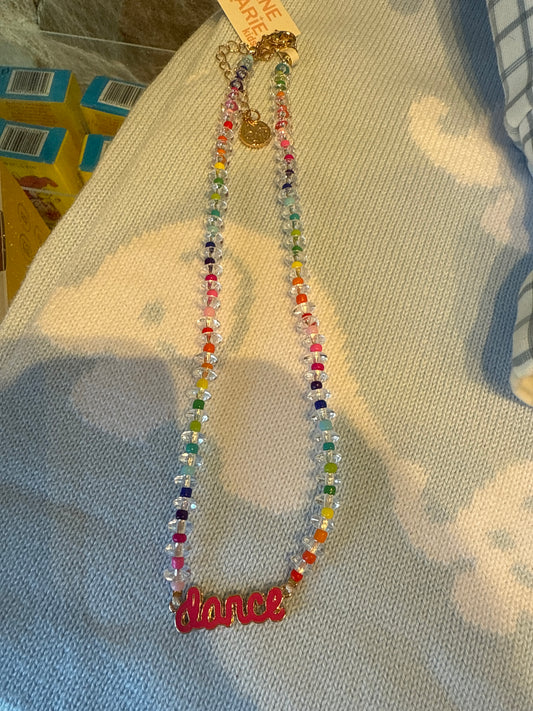 Kids Clear Multi Beaded Necklace with pink Enamel- Dance