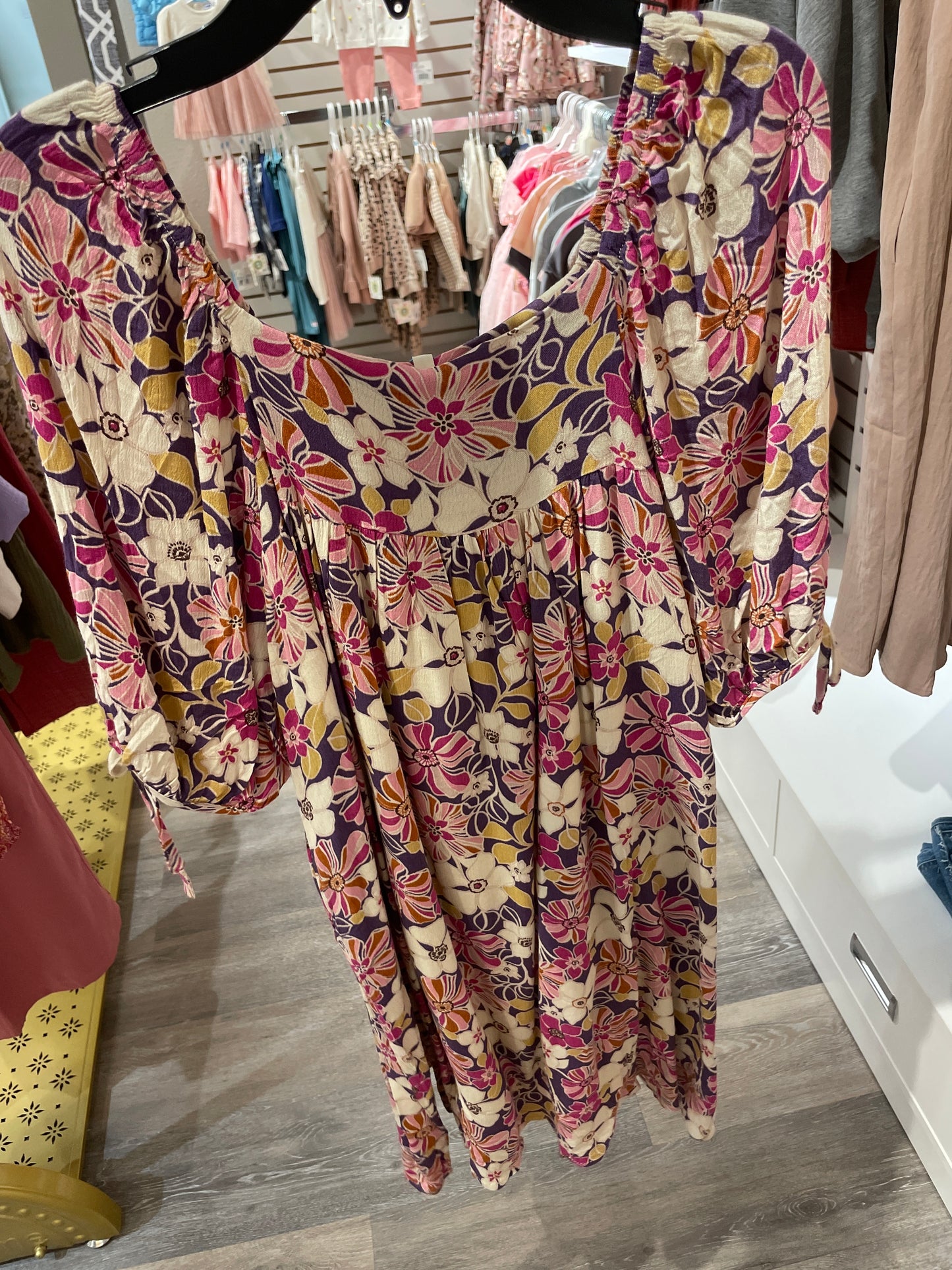 Floral Violet Tie Sleeve Dress