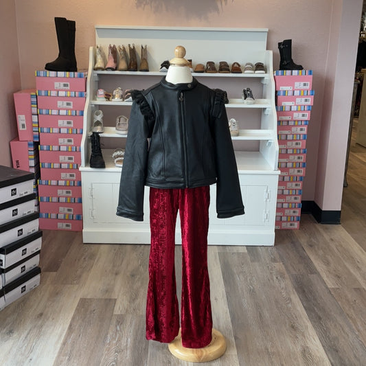 BURGUNDY STRIPPED VELVET BELL LEGGING