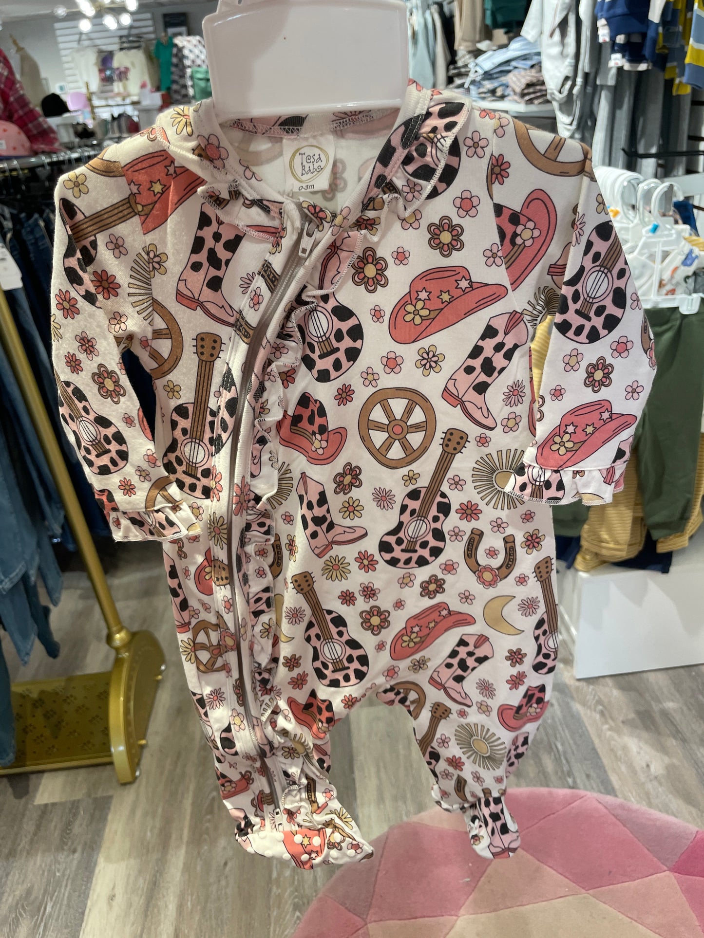 Cowgirl Cutie Footed Ruffle Zipper romper