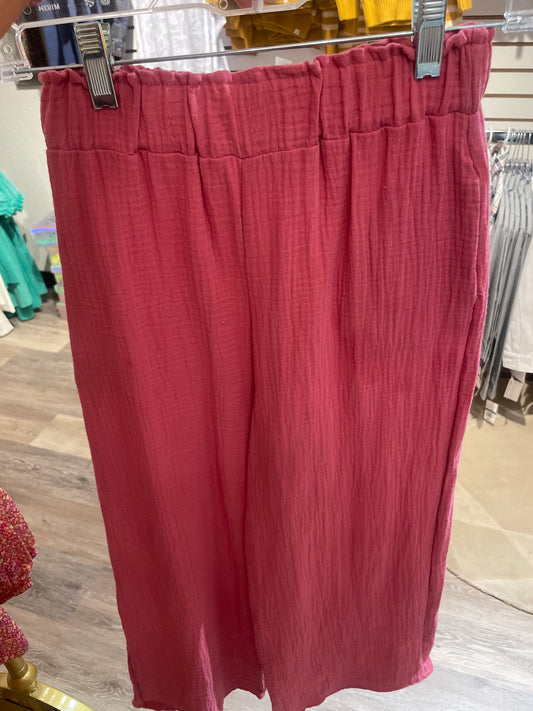 Rouge Wide Leg Cotton Gauze Pants