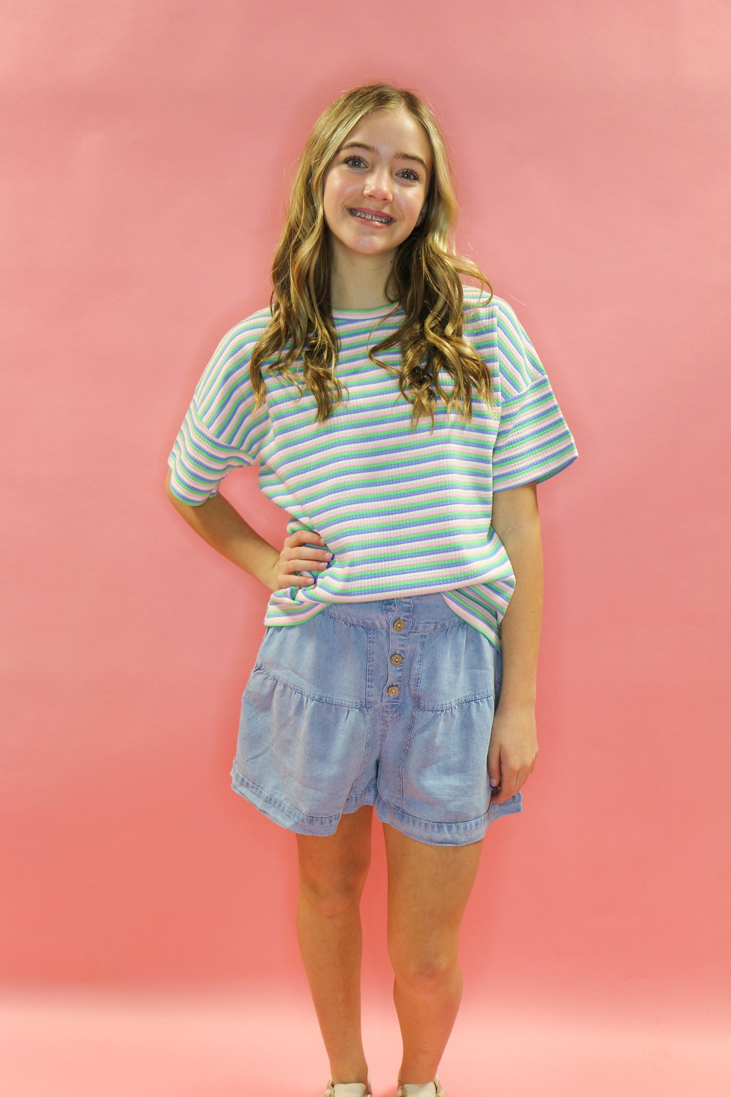 Button Detail Tiered Wideleg Tencel Shorts