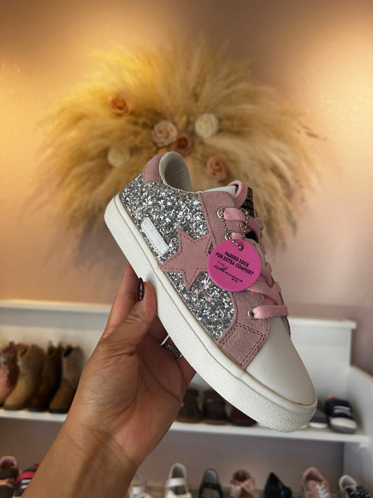 PINK LACED SILVER GLITTER LOW TOP SNEAKER