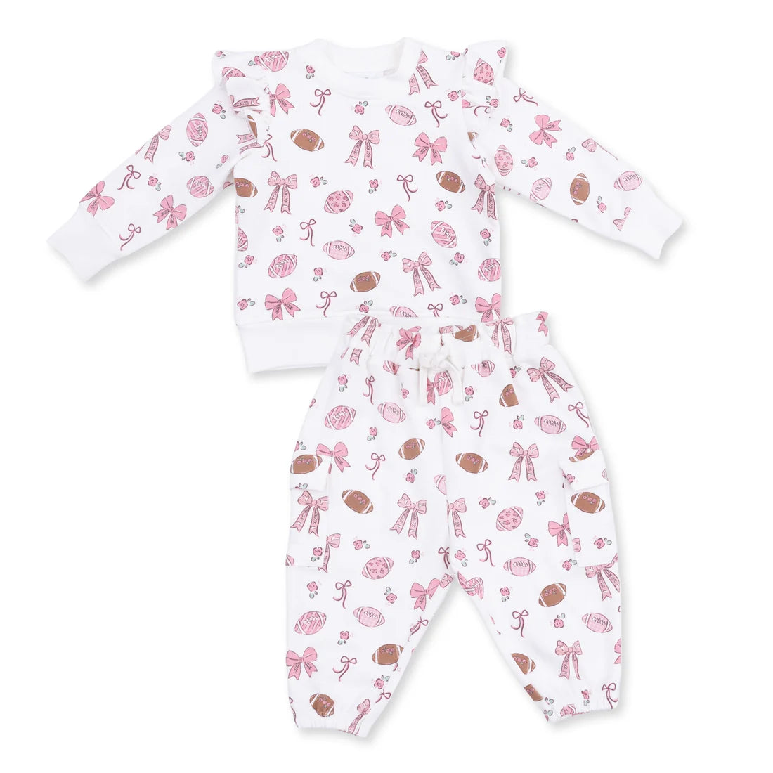 Footballs and Bows Ruffle Sweatshirt and Fashion Cargo Pants