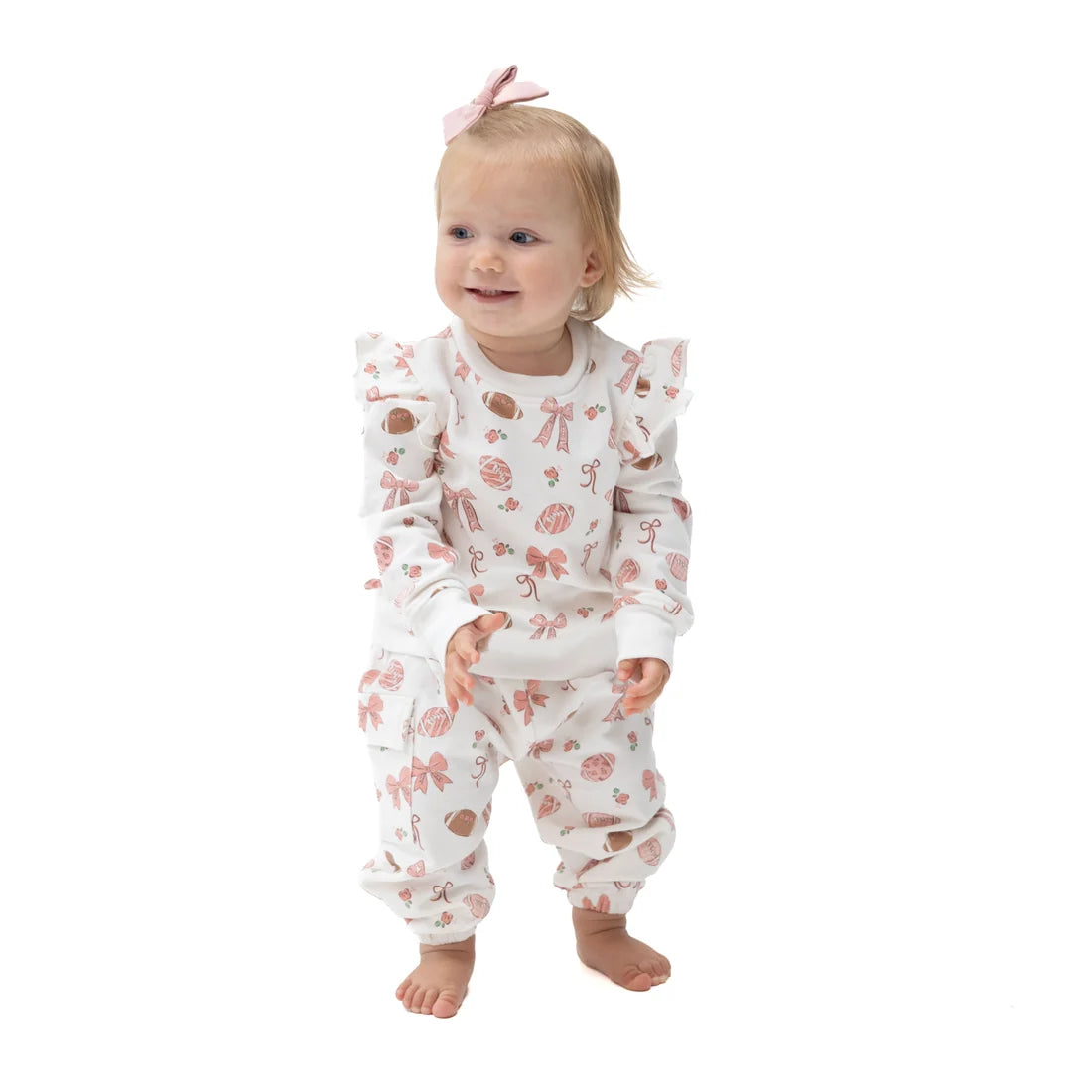 Footballs and Bows Ruffle Sweatshirt and Fashion Cargo Pants