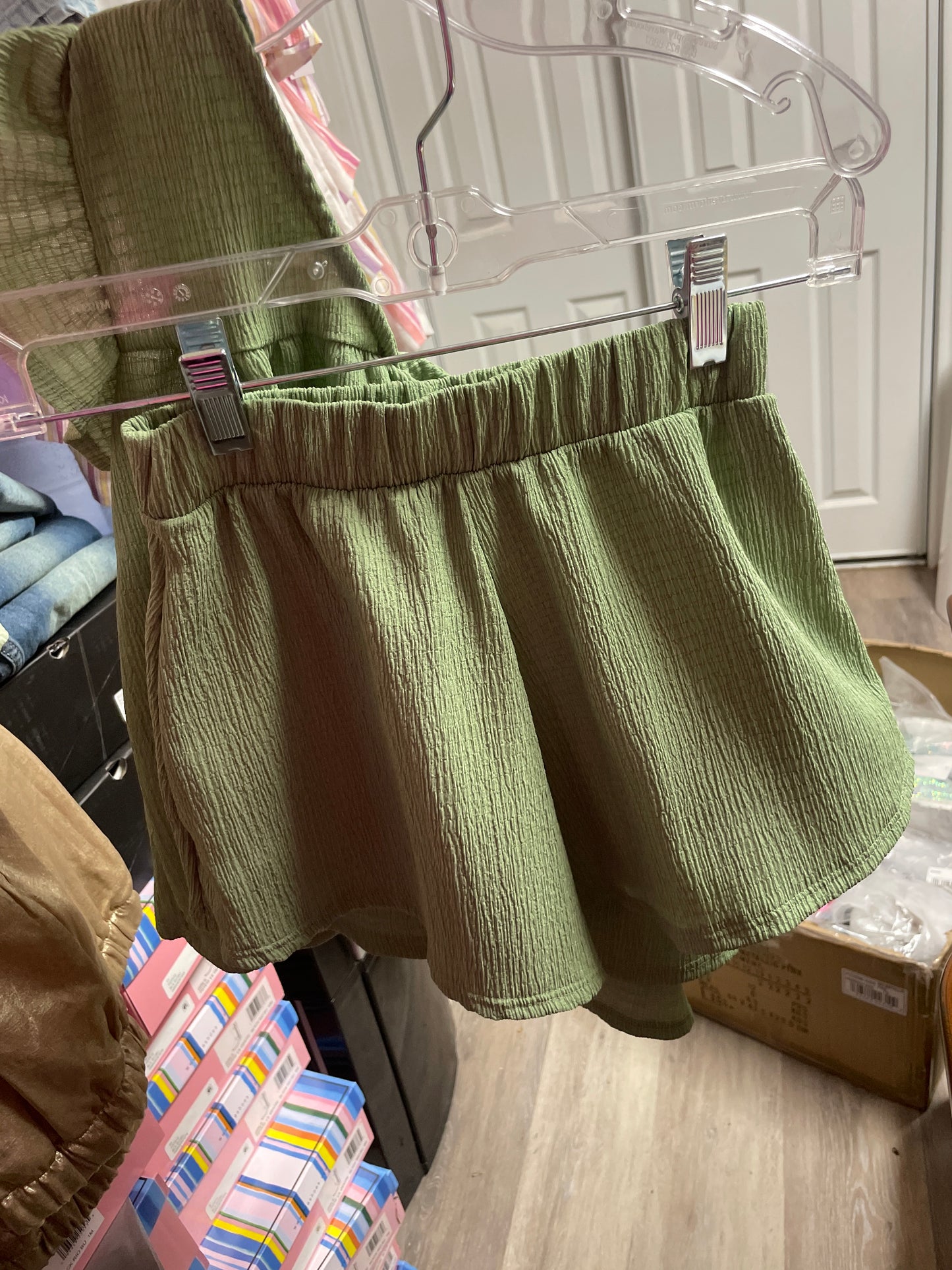 Olive V-Neck Ruffle Crinkle Top