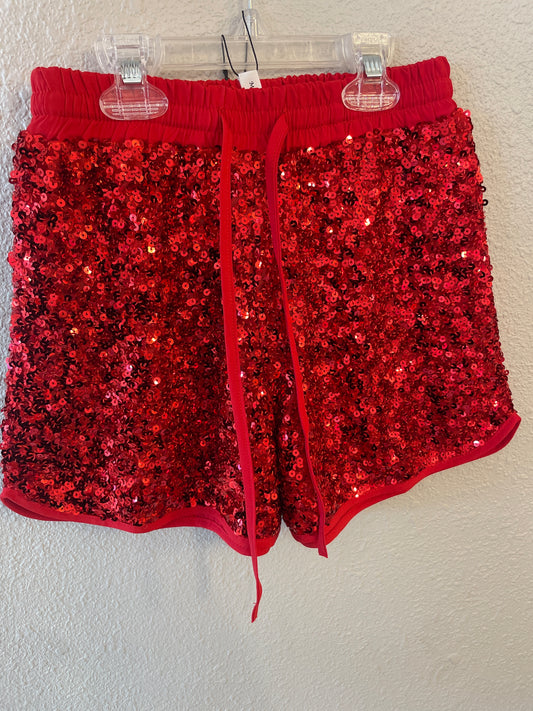 RED SEQUIN SHORTS