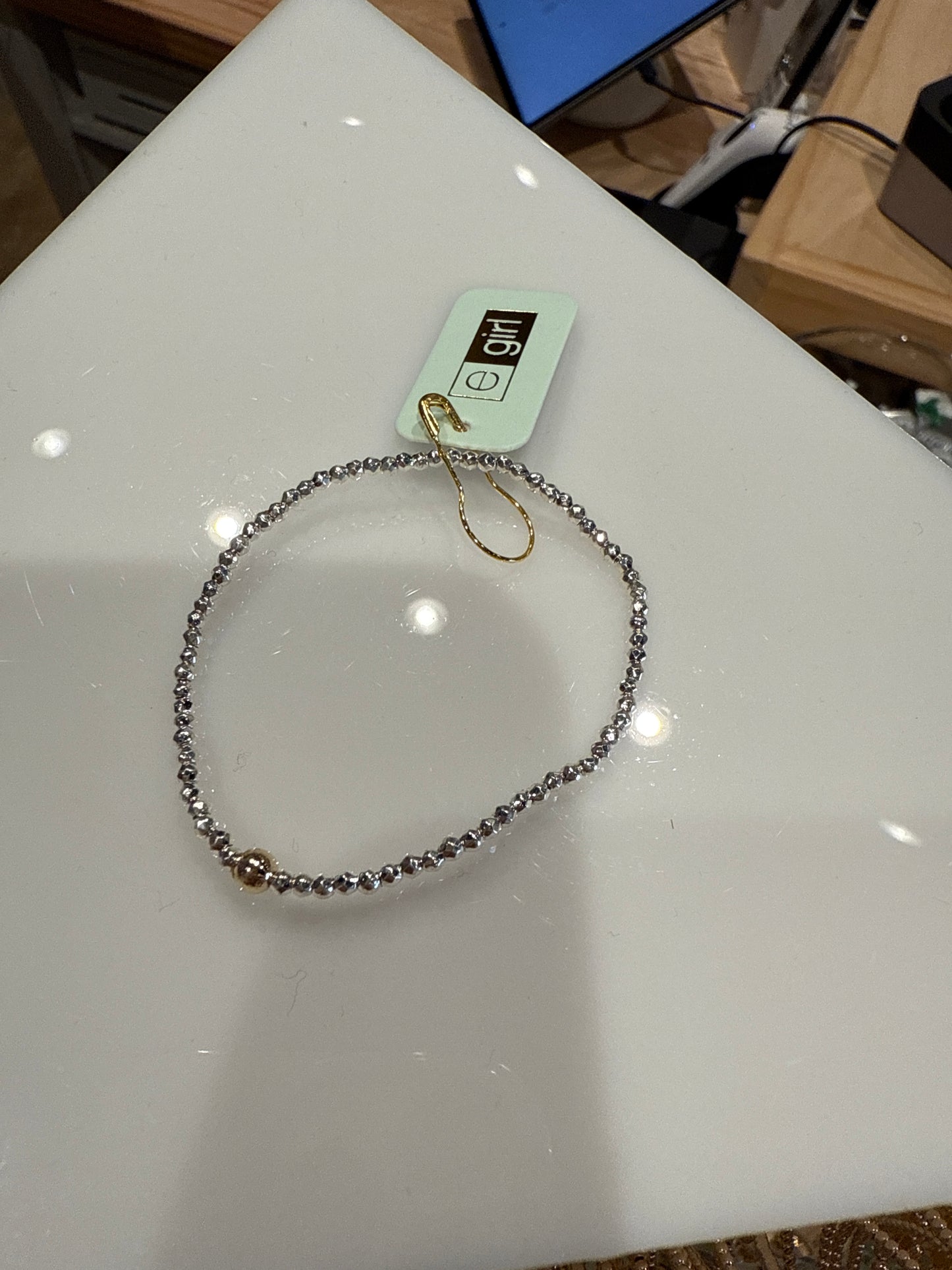 egirl Bright Silver Faceted Hematite 2mm Bead Bracelet