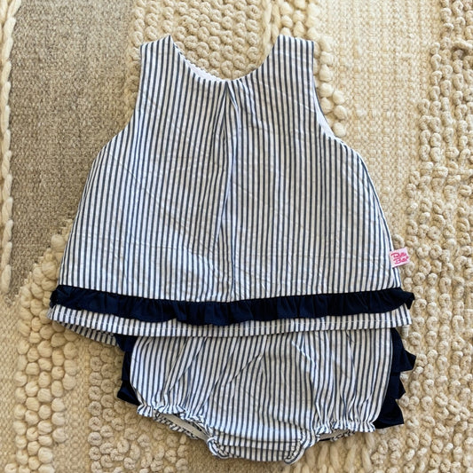 Navy Seersucker Woven Ruffle Swing Top and Bloomer