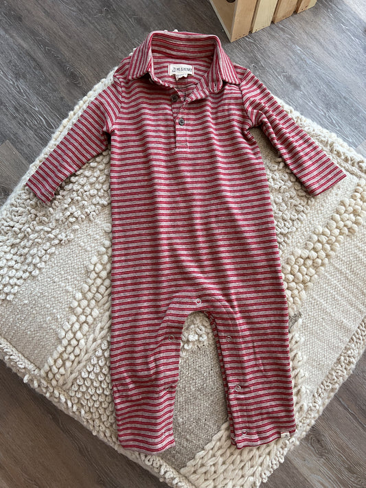 RED DOUBLE STRIPE POLO ROMPER