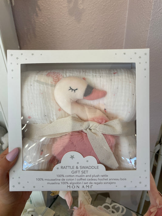 French Swan Blanket & Rattle Gift Set