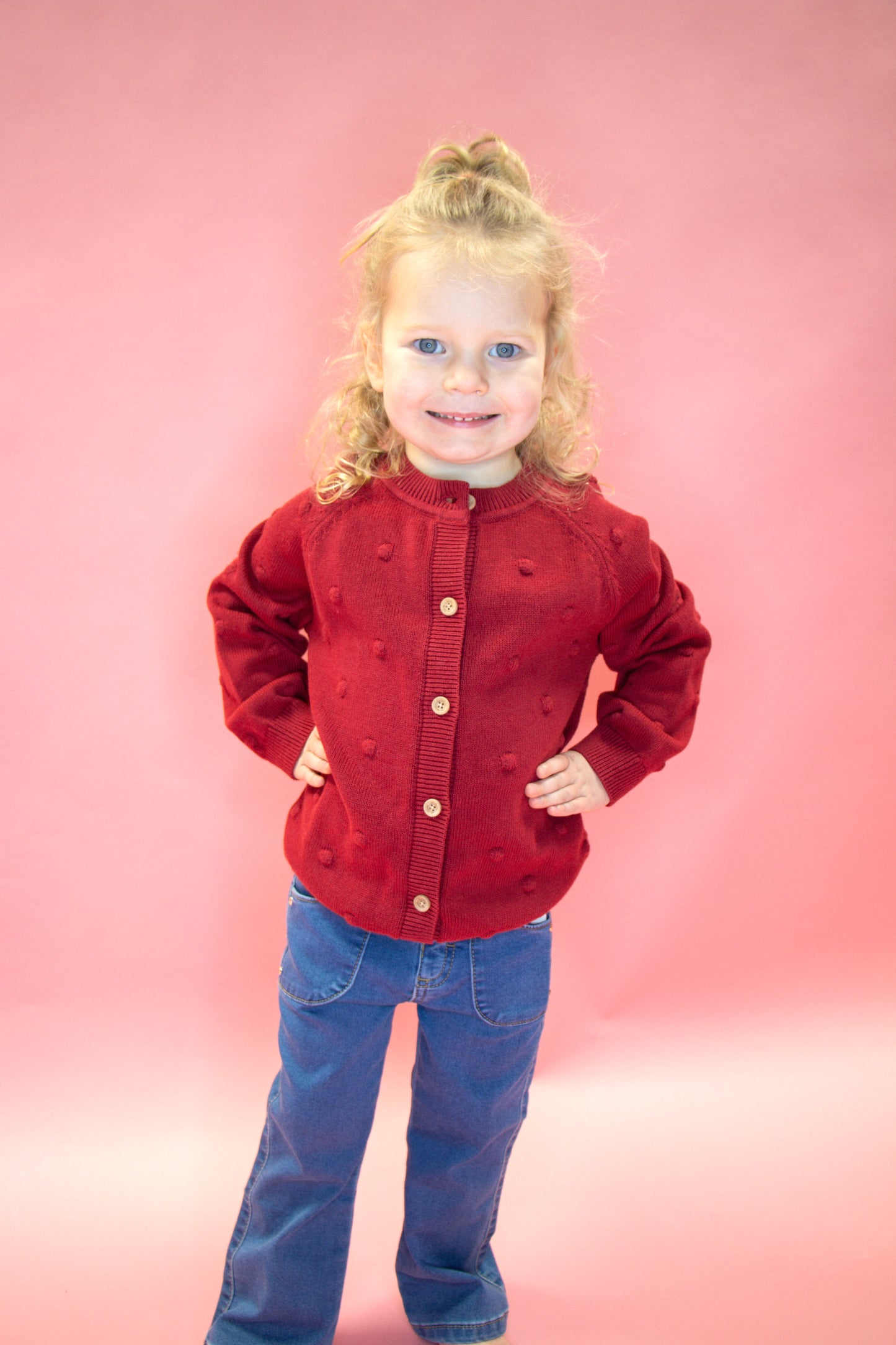 Red Knit Popcorn Cardigan