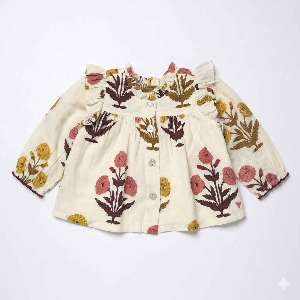 Girls Kalani Button Up Top - Harvest Dandelion