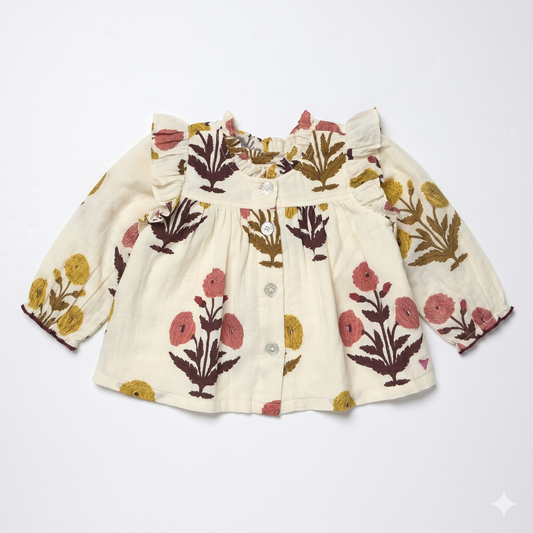 Girls Kalani Button Up Top - Harvest Dandelion