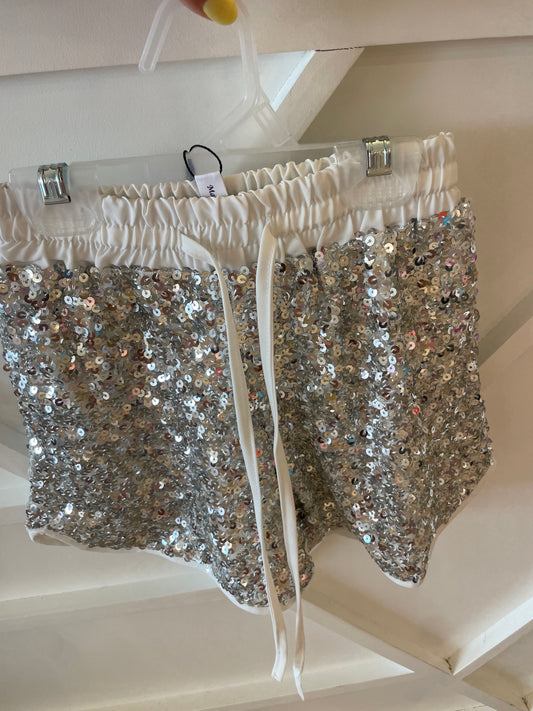 SILVER SEQUIN SHORTS