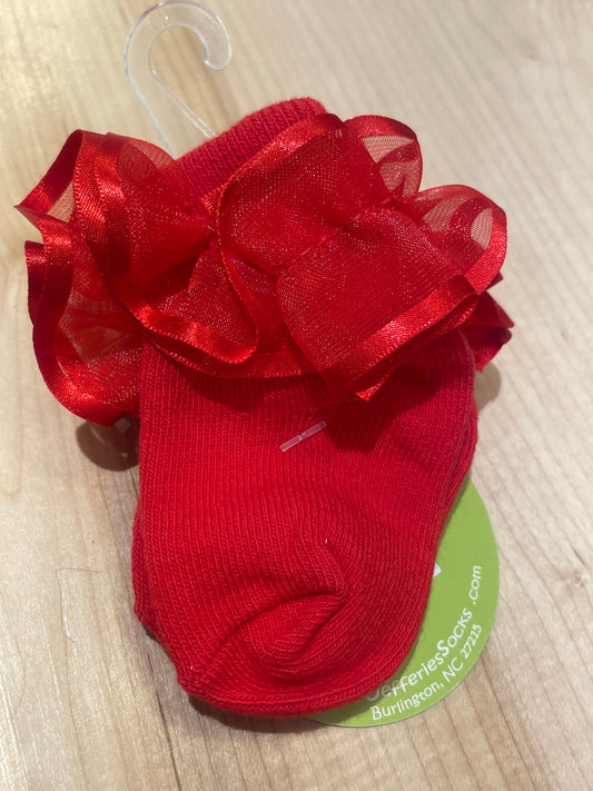 RED NEWBORN SOCKS W/LACE