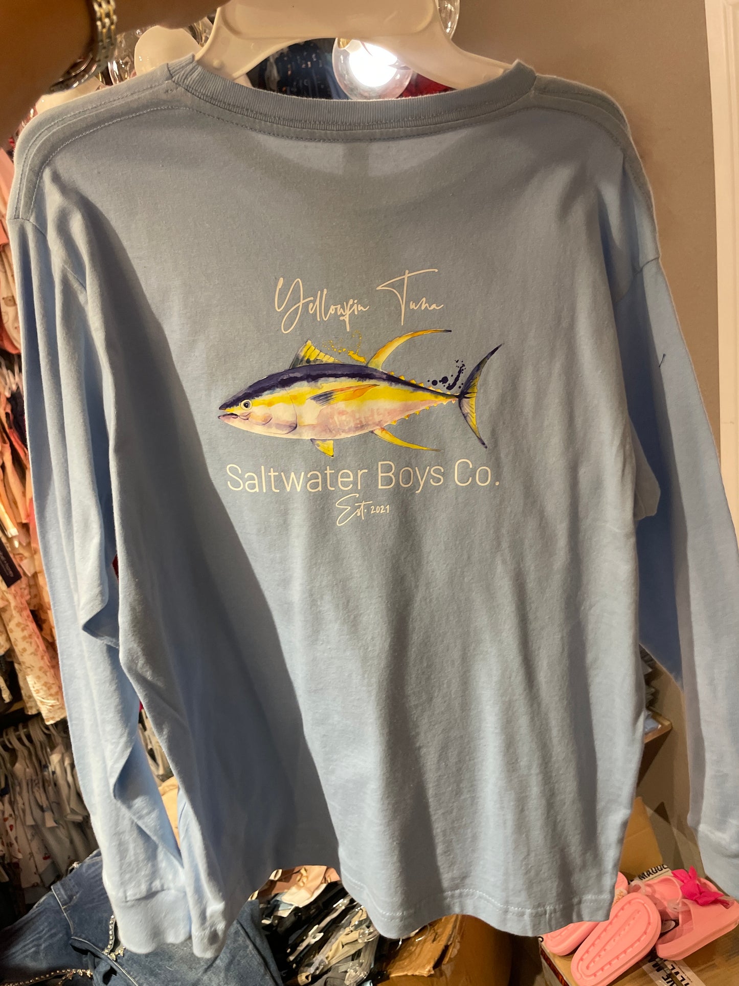 Yellowfin Tuna long Sleeve Tee Light Blue