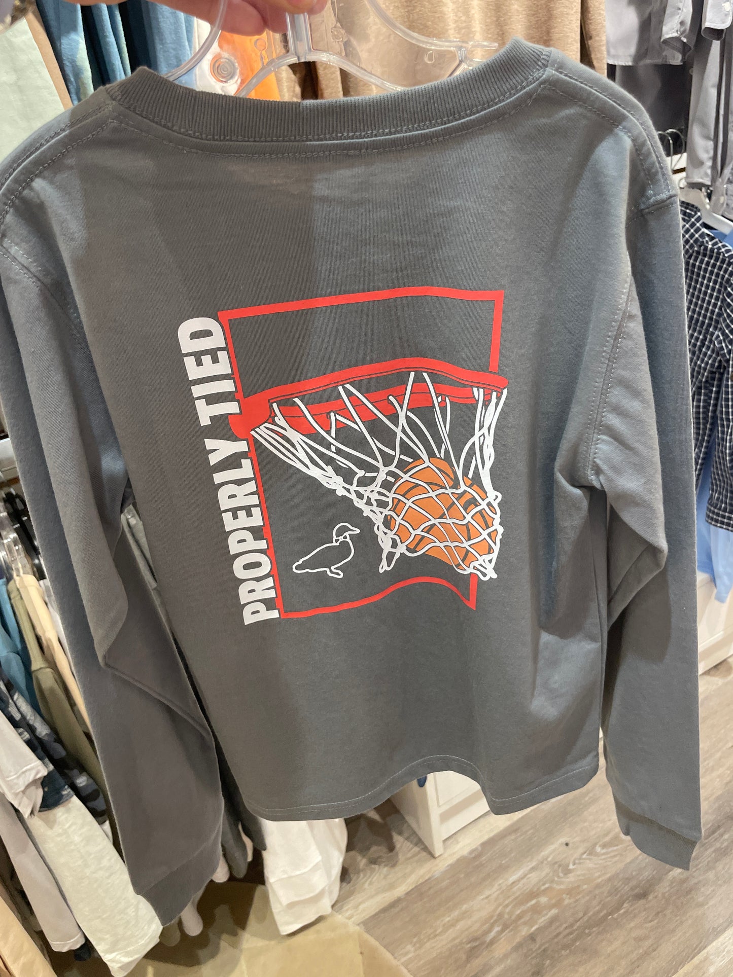 Boys Swoosh LS Battleship Grey