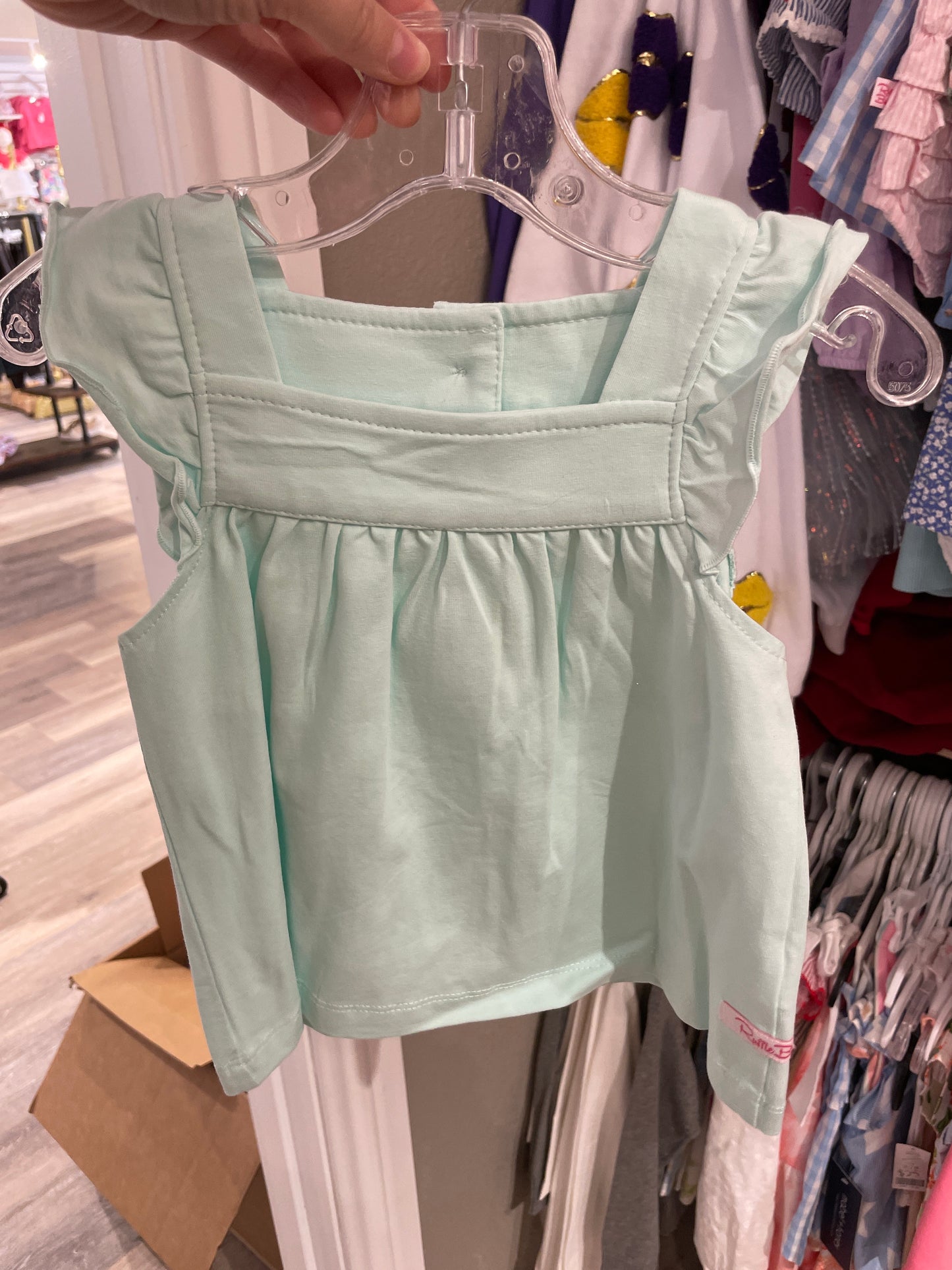 LIGHT AQUA SQUARE NK FLUTTER TOP