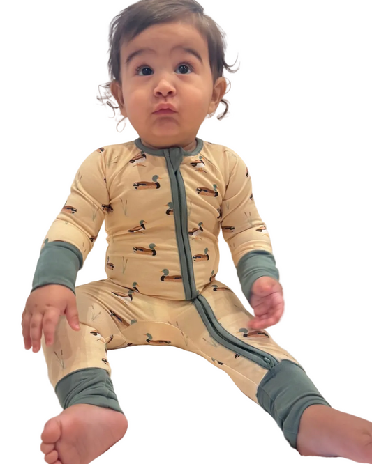 MALLARD DUCKS LONG SLEEVE ZIP ROMPER