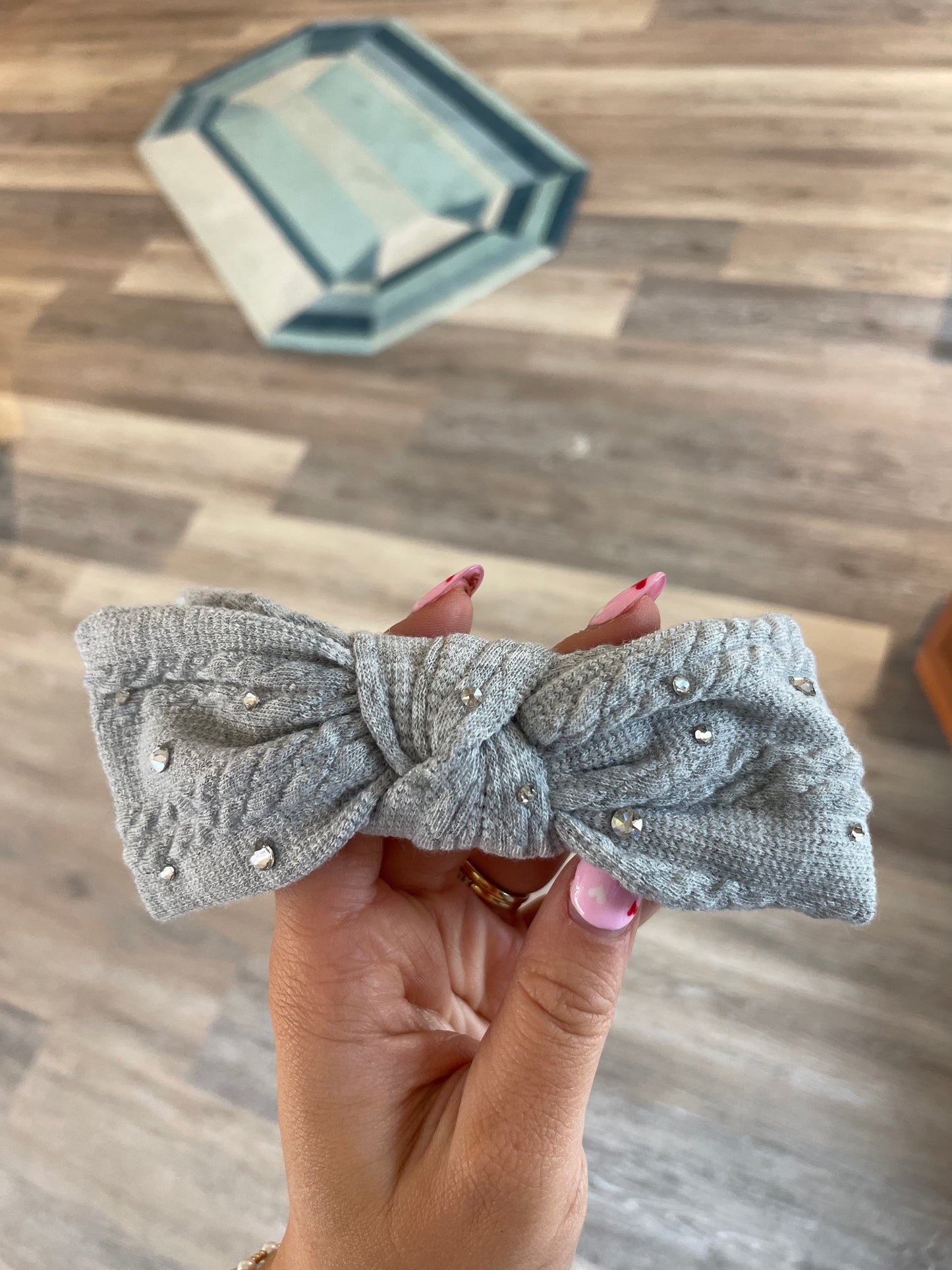 Crystallized Cable Knit Bow Headband