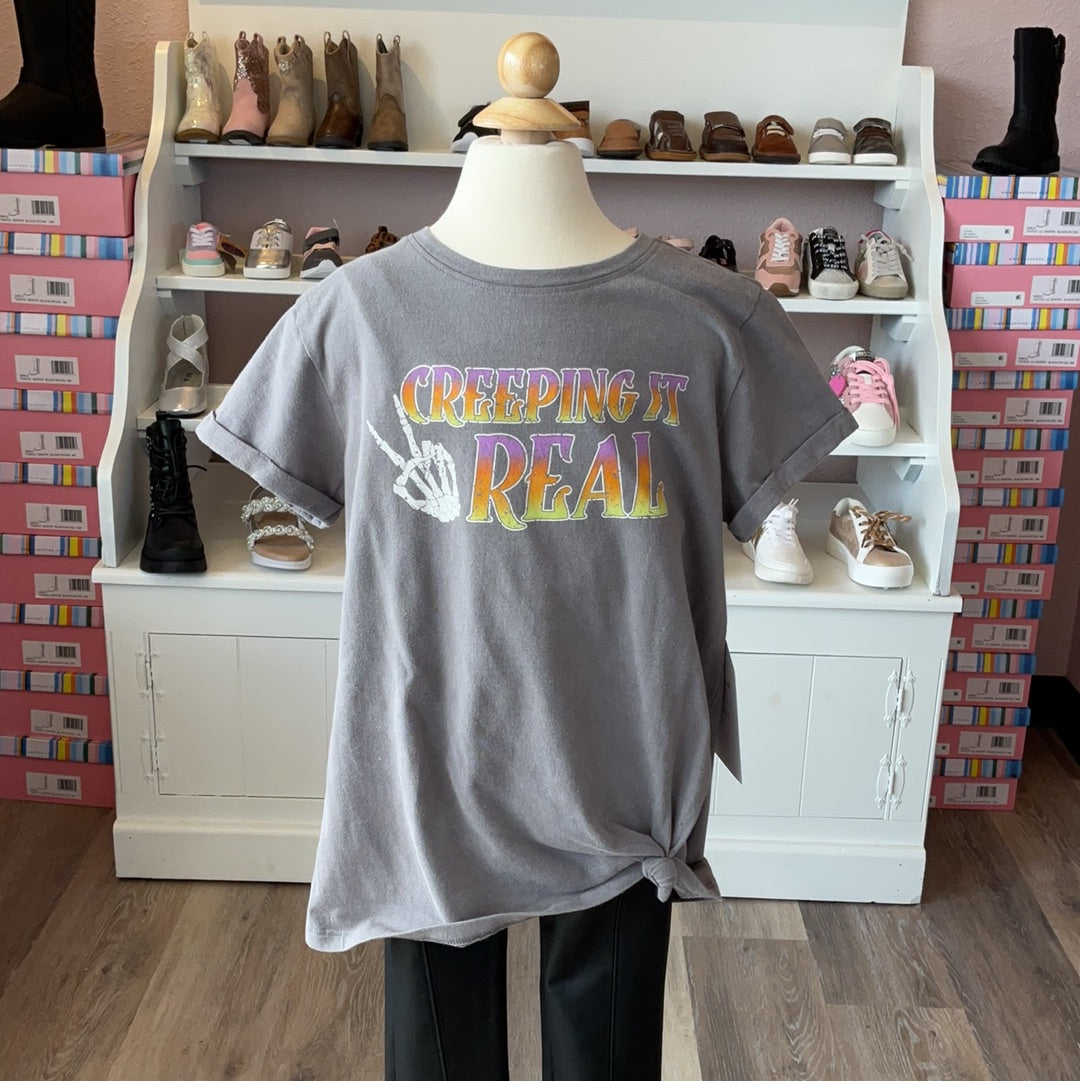 CREEPING IT REAL PEACE SIGN SKELETON GRAPHIC TEE