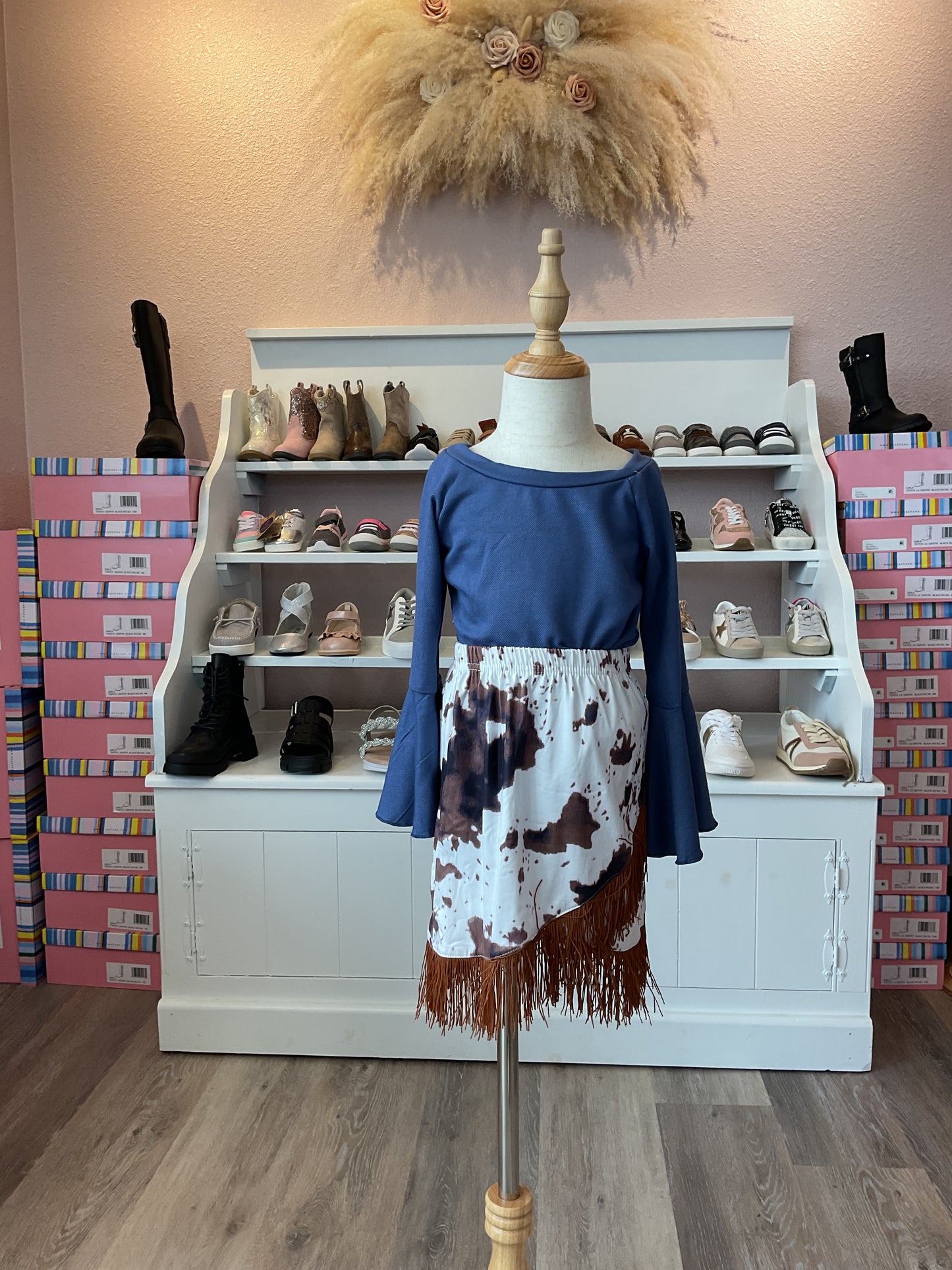 Brown Cowprint Skirt w/ Fringe